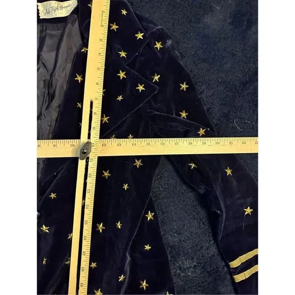 Vintage 1960s Union Made Saks Fifth Ave Blue Velour Star All Over Blazer Jacket - Picture 7 of 10